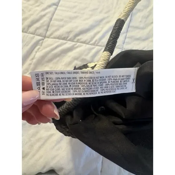 Forever 21 Black and White Checkered Raffia Straw Bucket Bag Beach Summer - Picture 5 of 8